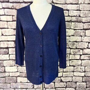 Talbots Blue V-Neck Button Down Cardigan Sweater Size M